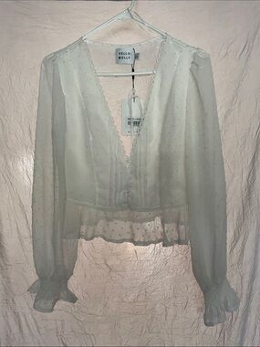 Hello Molly Sheer Ivory Dot Peplum Blouse